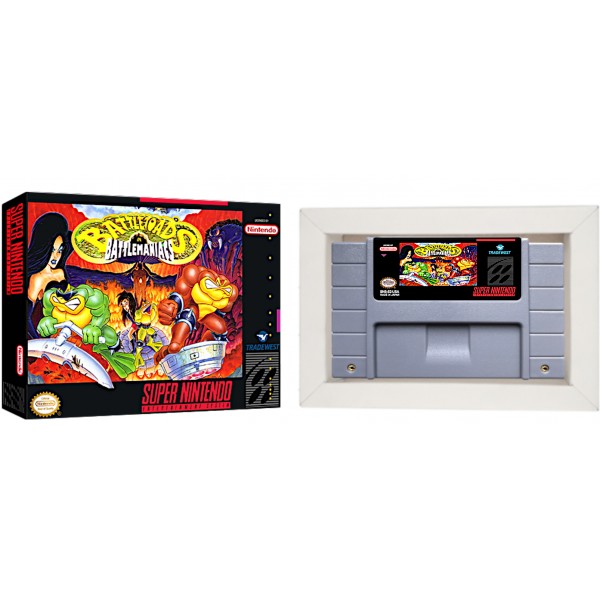 Cartucho de Super Nintendo Battletoads in Battlemaniacs com Caixa e Berço