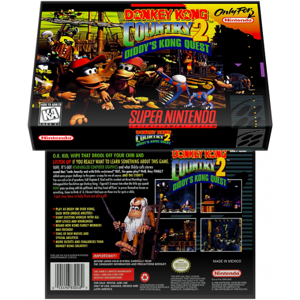 Caixa Box de Cartucho de Super Nintendo Donkey Kong Country 2 - Diddy's Kong Quest